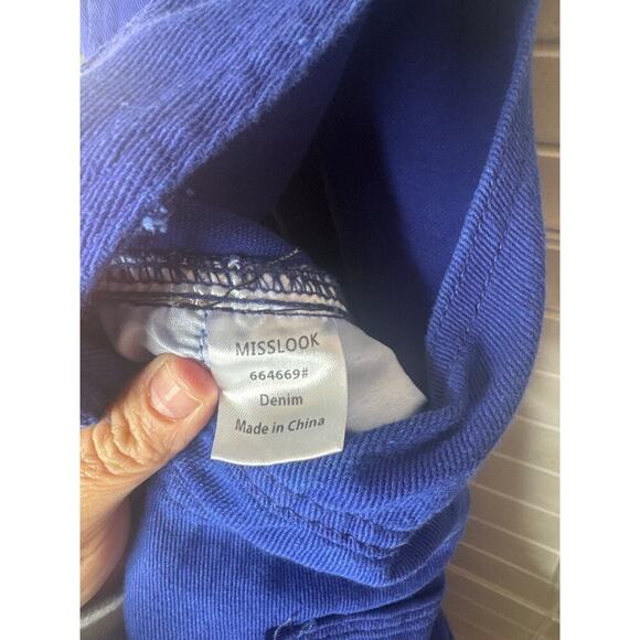 Miss Look Floral Overalls Women’s Medium Dark Blue 100% Cotton Tapered Leg - Picture 5 of 6